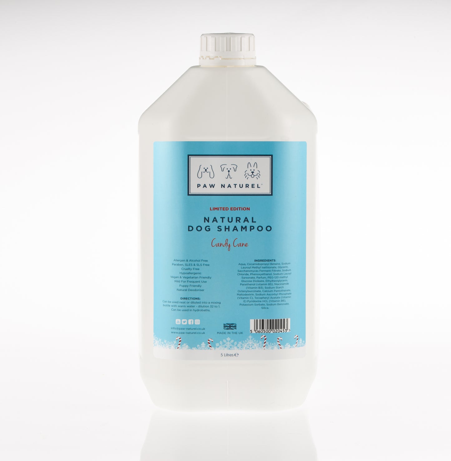 PRE-ORDER - PAW NATUREL CANDY CANE NATURAL DOG SHAMPOO 5 LITRES