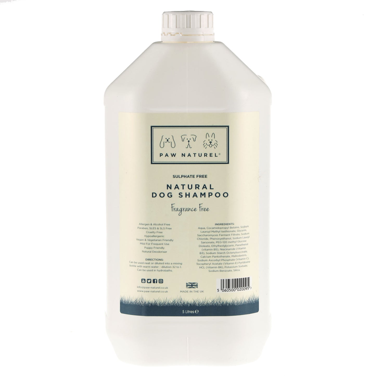 Original/Fragrance Free Natural Dog Shampoo 5 Litre
