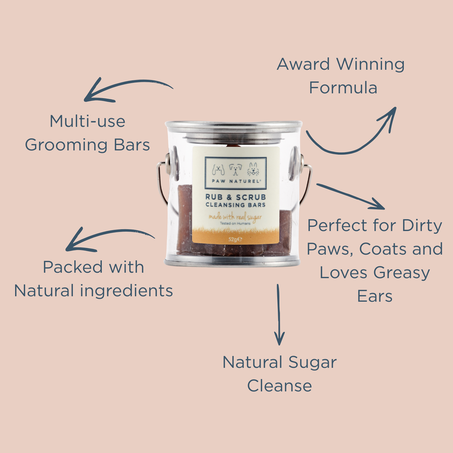 Bucket of 4 x Paw Naturel Rub & Scrub Cleansing Bar with real sugar