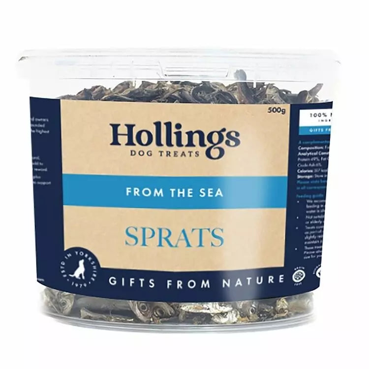 Hollins Sprats dried fish treats for dogs 500g tub